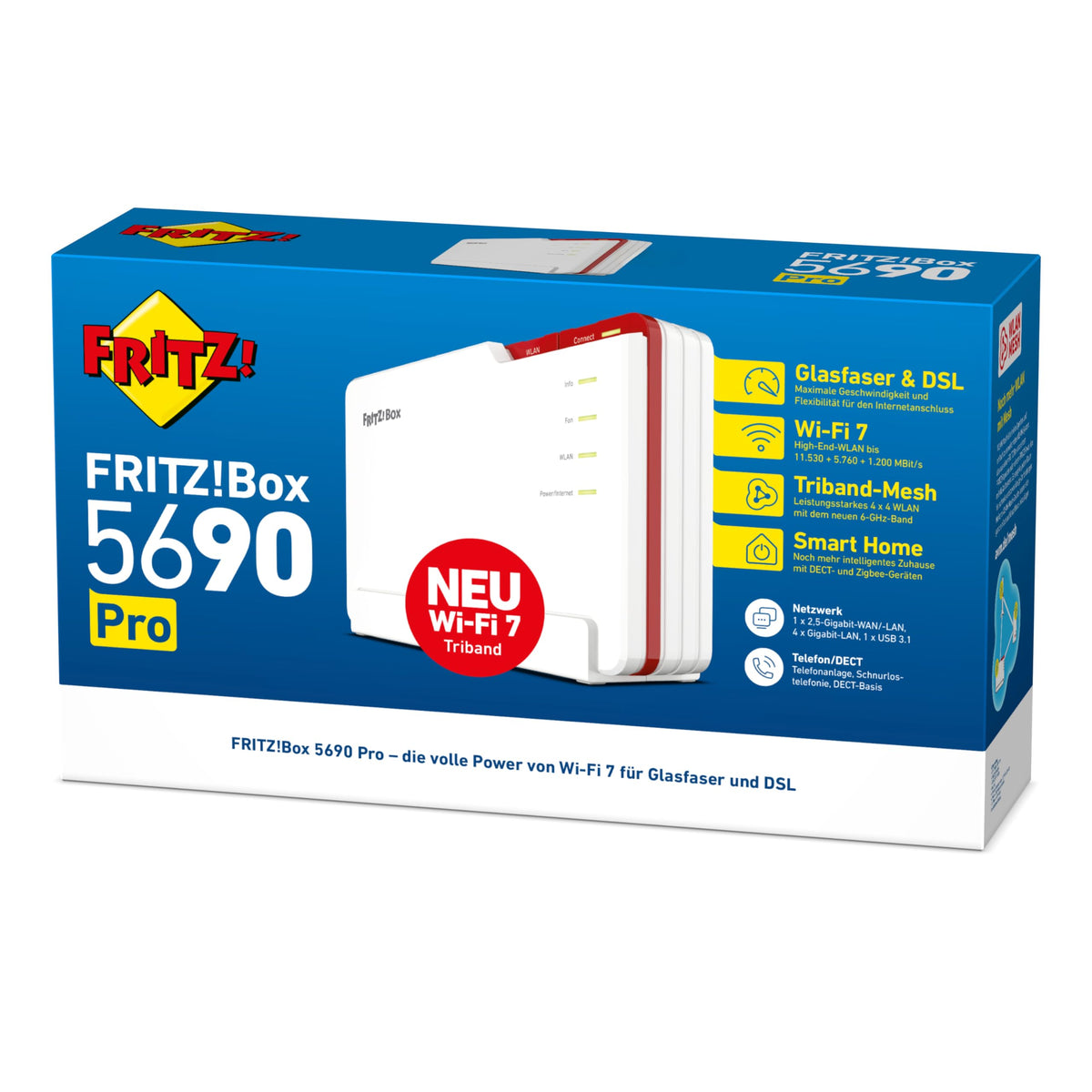 FRITZ!Box 5690 Pro – Wi-Fi 7 Triband-Router für DSL & Glasfaser, Mesh & DECT