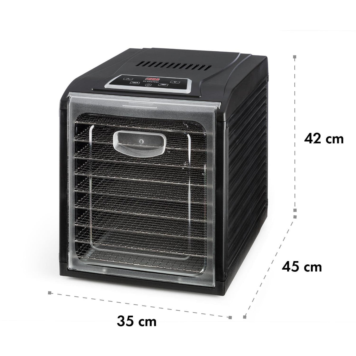 Klarstein Dörrautomat, Dörrgerät, Food Dehydrator, Dörrautomat aus Metall, Dehydrator Food Dryer, 9 Ablagen, 700 Watt, Touch-Display, Timer, Edelstahlheizelement, HotAir Circulation System, Schwarz