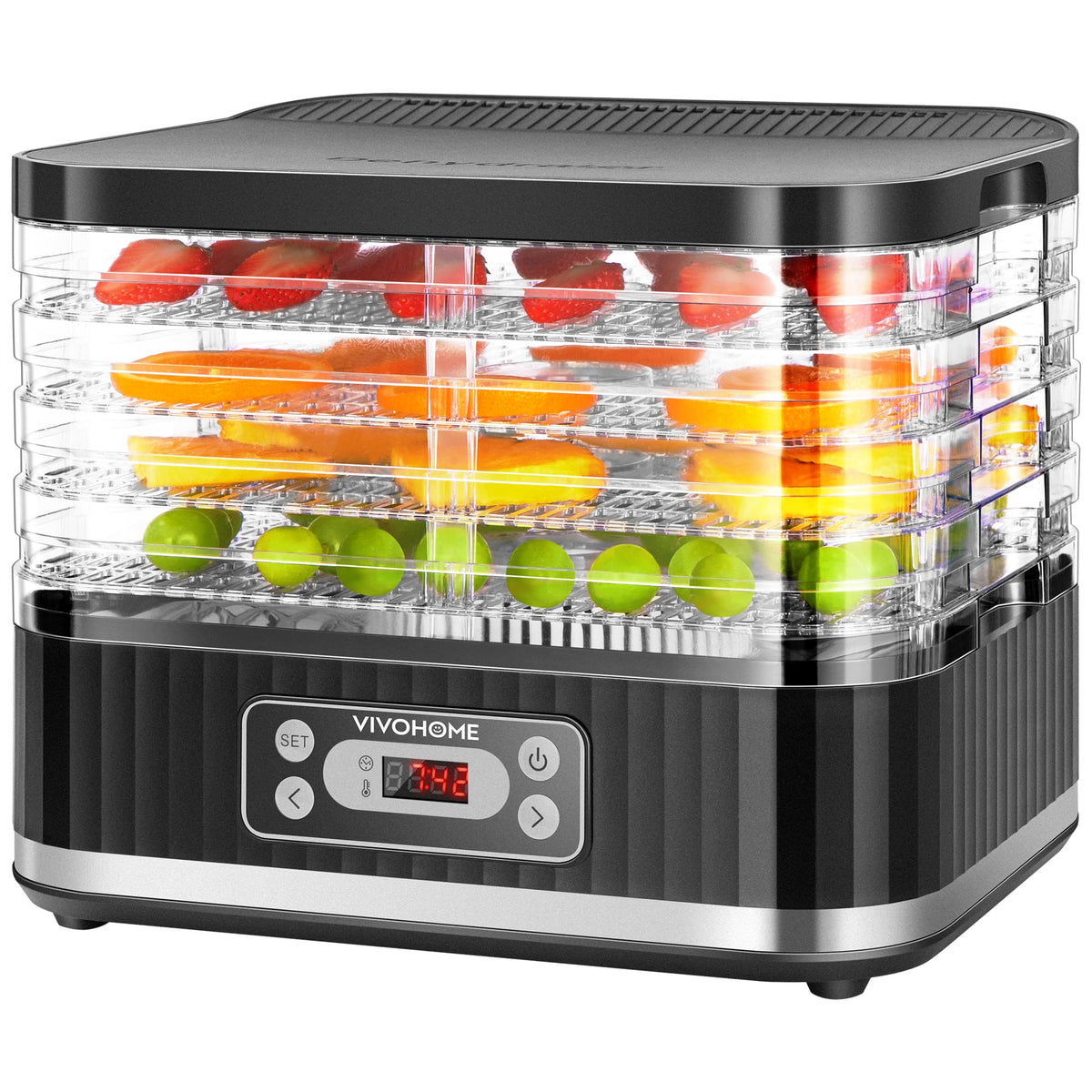 VIVOHOME Dörrautomat mit 8 Einlegefächern 400W BPA frei Dörrgerät mit Temperaturregler von 35°C bis 70°C inkl.72H Timer und Rezept für Fleisch,Obst,Haustier-Leckereiene