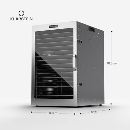 Klarstein Dörrgerät, Dörrautomat für Gemüse, Obst, Pilze & Fleisch, 1500W Edelstahl-Dörrautomat, Trockenautomat mit 16 Metallgitter, Dörrgerät mit 24H Timer & Touch-Display, Food Dehydrator