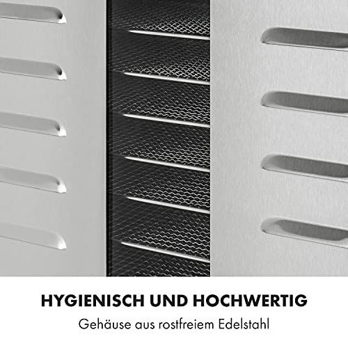 Klarstein Dörrautomat Edelstahl – 4.000-W-Dörrgerät, 48 Edelstahl-Einlegeböden, 30–90 °C, 24-Stunden-Timer, 6 Ventilatoren, 2 Trockenkammern, 50–55 dB, ideal für Obst, Gemüse, Fleisch, Kräuter, Silber