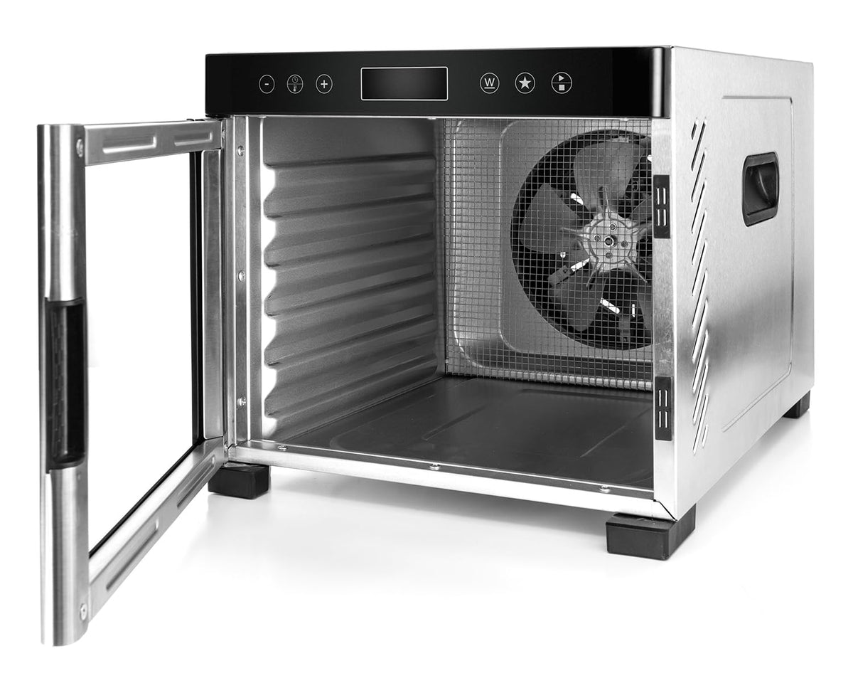 ROMMELSBACHER Dörrautomat DA 1000, XXL-Dörrfläche 1,6 m², inkl. 10 Edelstahl-Dörrtabletts, 2 Dörrgitter, 2 Dörrmatten, LED-Display, 24 Std. Zeitschaltuhr, Temperatur einstellbar (35 °C – 75 °C)