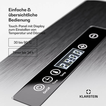 Klarstein Dörrgerät, Dörrautomat für Gemüse, Obst, Pilze & Fleisch, 1500W Edelstahl-Dörrautomat, Trockenautomat mit 16 Metallgitter, Dörrgerät mit 24H Timer & Touch-Display, Food Dehydrator