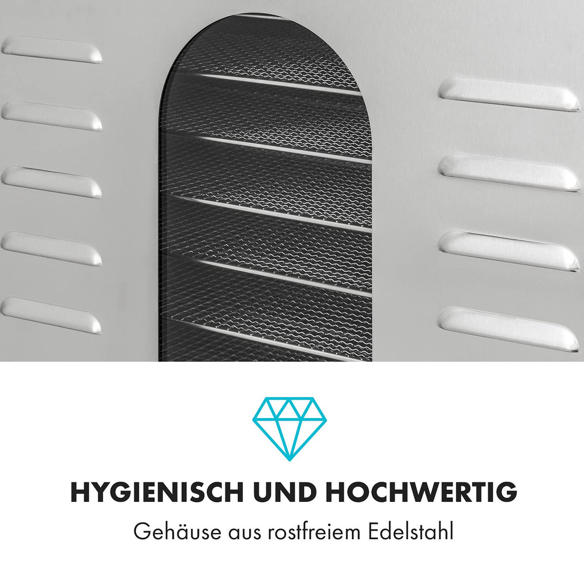 Klarstein Dörrautomat Edelstahl – 4.000-W-Dörrgerät, 48 Edelstahl-Einlegeböden, 30–90 °C, 24-Stunden-Timer, 6 Ventilatoren, 2 Trockenkammern, 50–55 dB, ideal für Obst, Gemüse, Fleisch, Kräuter, Silber