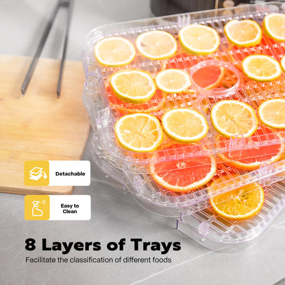 VIVOHOME Dörrautomat mit 8 Einlegefächern 400W BPA frei Dörrgerät mit Temperaturregler von 35°C bis 70°C inkl.72H Timer und Rezept für Fleisch,Obst,Haustier-Leckereiene